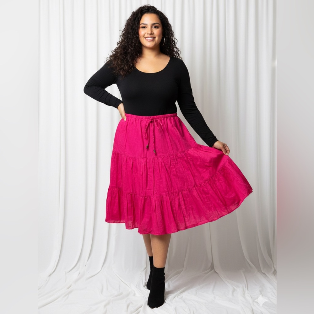 Ralph Lauren-Stylish Fuchsia 100% Cotton Pink Skirt (Petite Medium)